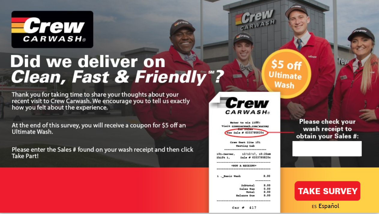 Crewcarwash.com/survey - Win $100 - Crew Carwash Survey